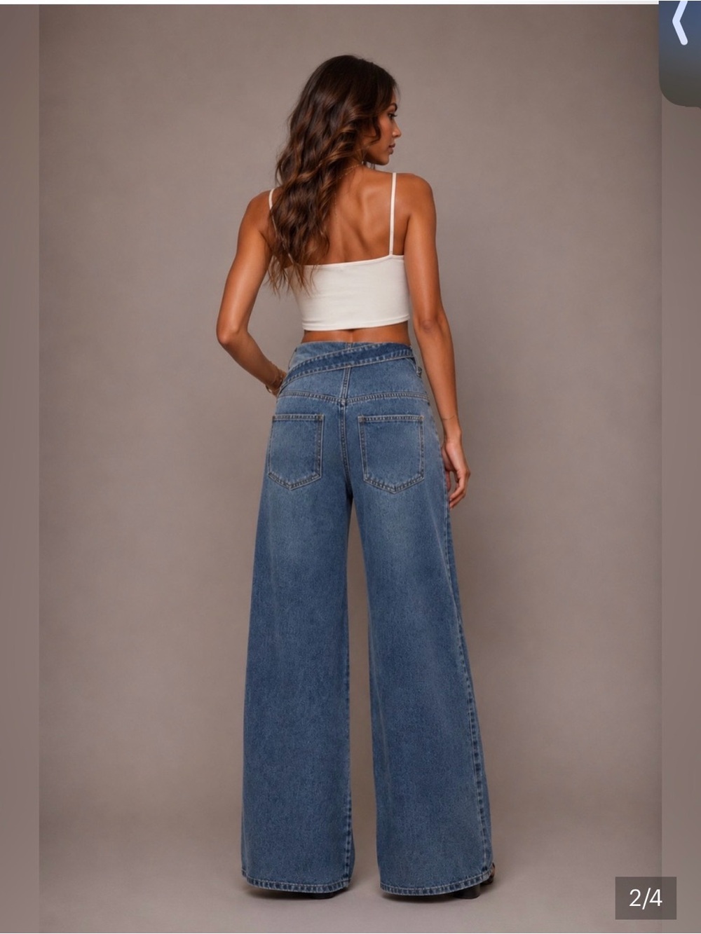 Micas High-Rise Wide Leg Fold-over Jeans in Medium Blue - Picture 2 of 7